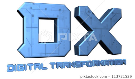 3DCG letters "DX (Digital Transformation)" blue, blue 113721529
