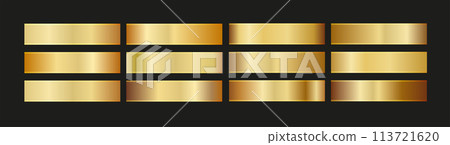 Holographic, silver, bronze and golden foil texture background set. Gold hologram metallic gradient collection. Vector graphic iridescent. 113721620