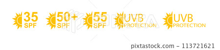SPF 50 icon. Sun protection for skin. UVA UVB sunscreen protection. SPF icon for or skin cosmetics packaging. Vector SPF 50 icon. Sun protection for skin. UVA UVB sunscreen protection. SPF icon for or skin cosmetics packaging. Vector 113721621
