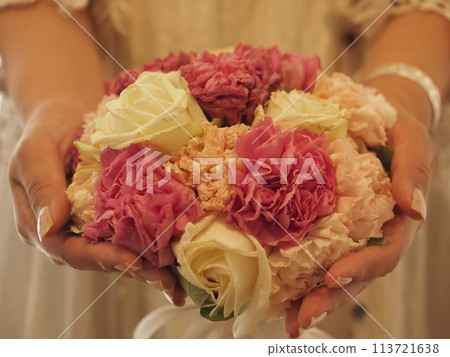 Hand holding a bouquet of carnations 113721638