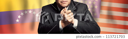 Politician or businessman on background of Venezuela and USA flags 113721703