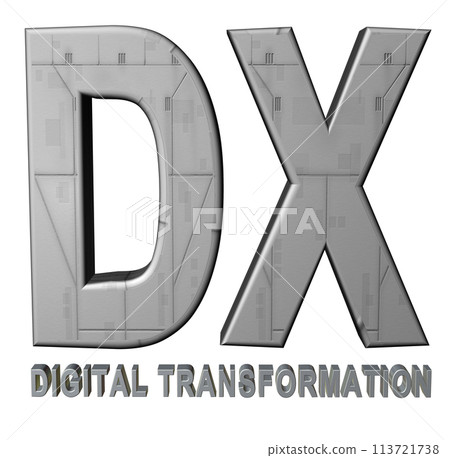 3DCG letters "DX (Digital Transformation)" Silver, Silver 3DCG letters "DX (Digital Transformation)" Silver, Silver 113721738