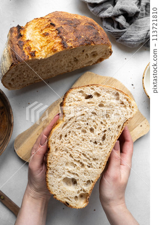 Homemade sourdough bread top view 113721810