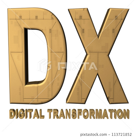 3DCG lettering "DX (Digital Transformation)" Gold 113721852