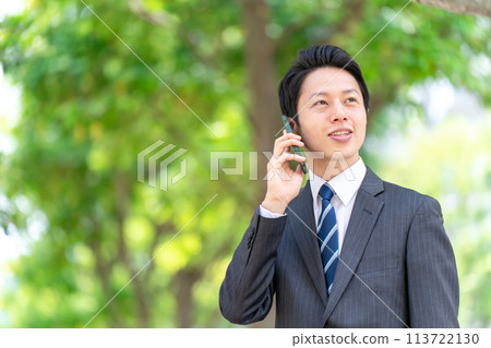 Businessman fresh green smartphone Businessman fresh green smartphone 113722130
