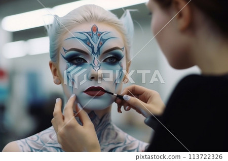 Portrait of a woman with stage makeup. 113722326