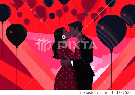 A kissing couple. Revealing a relationship with a kiss. A guy and a girl in love.World kiss day. Valentine's Day. 113722522