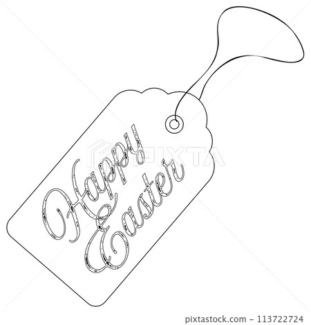 Monochrome coloring page featuring an tag with congratulations and an inscription - Happy Easter. Perfect for kids activities and festive holiday crafts. Monochrome coloring page featuring an tag with congratulations and an inscription - Happy Easter. Perfect for kids activities and festive holiday crafts. 113722724