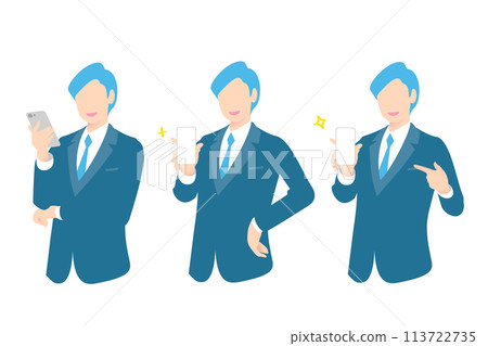 拿著 SP 時顯示螢幕並指向的商務人士上半身 拿著 SP 時顯示螢幕並指向的商務人士上半身 113722735