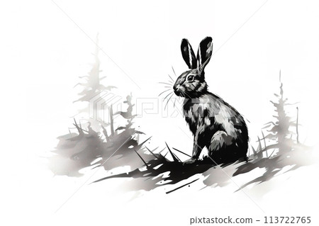 Watercolor painting of rabbit on a white... - Stock Illustration ...