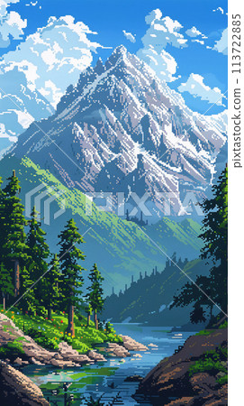 像素二維山地風景圖 113722885