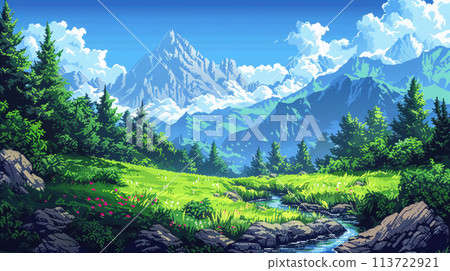 像素二維山地風景圖 113722921