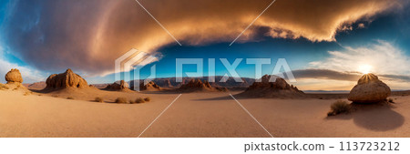 Widescreen panorama of a spectacular desert landscape with rock formations Widescreen panorama of a spectacular desert landscape with rock formations 113723212