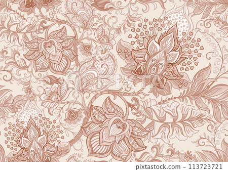 Fantasy flowers in retro, vintage, jacobean embroidery style Fantasy flowers in retro, vintage, jacobean embroidery style 113723721