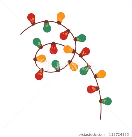 Garland with colorful light bulbs isolated on white background. Christmas, New year, holiday decoration. Vector flat illustration Garland with colorful light bulbs isolated on white background. Christmas, New year, holiday decoration. Vector flat illustration 113724523