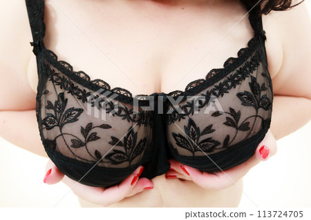 Woman big breast wearing bra 113724705