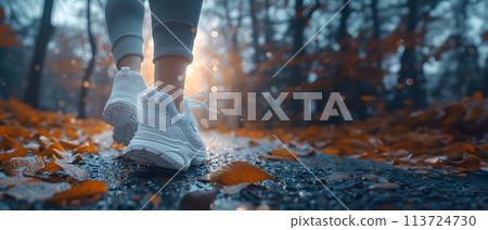 Close-up of a person's shoe while walking. Suitable for accompanying articles about the walking benefits, articles recommending places to walk for exercise, posting pictures with quotes about walking Close-up of a person's shoe while walking. Suitable for accompanying articles about the walking benefits, articles recommending places to walk for exercise, posting pictures with quotes about walking 113724730