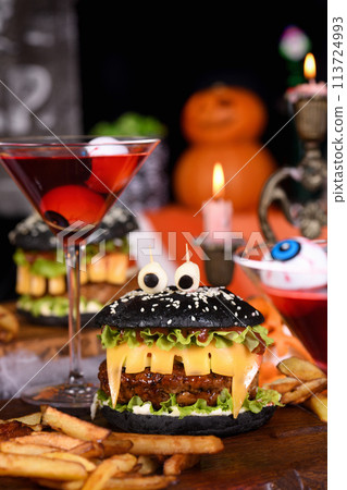 Halloween Monster black burger Halloween Monster black burger 113724993
