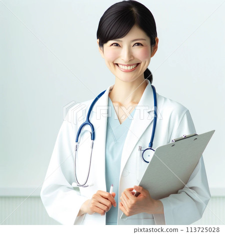 Japanese woman female doctor medical worker 20s 30s stethoscope doctor white coat 113725028