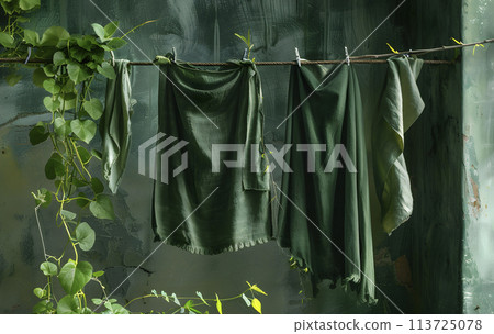 green clothes in a clothes line 113725078