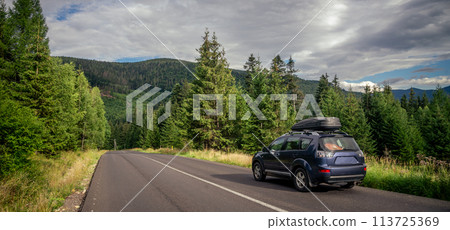 car for traveling with a mountain road car for traveling with a mountain road 113725369