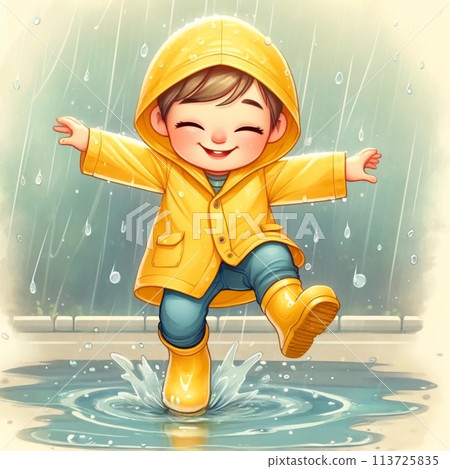 孩子們在雨中玩耍 孩子們在雨中玩耍 113725835