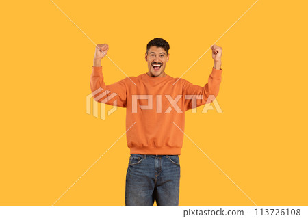 Happy man with moustache giving thumbs up Happy man with moustache giving thumbs up 113726108