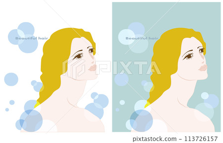 Woman with long hair hanging down, beautiful hair 113726157