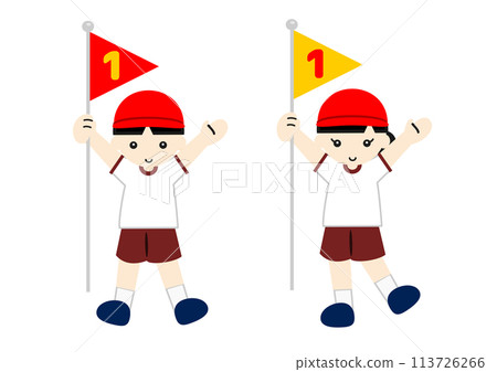 Boy and girl holding flags 2 113726266