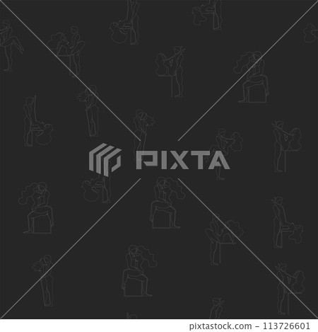 Kama Sutra, seamless pattern, design, poster, fabric. Kamasutra, sketchy poses for making love. Set. 113726601