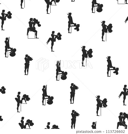 Kama Sutra, seamless pattern, design, poster, fabric. Kamasutra, sketchy poses for making love. Set. Kama Sutra, seamless pattern, design, poster, fabric. Kamasutra, sketchy poses for making love. Set. 113726602
