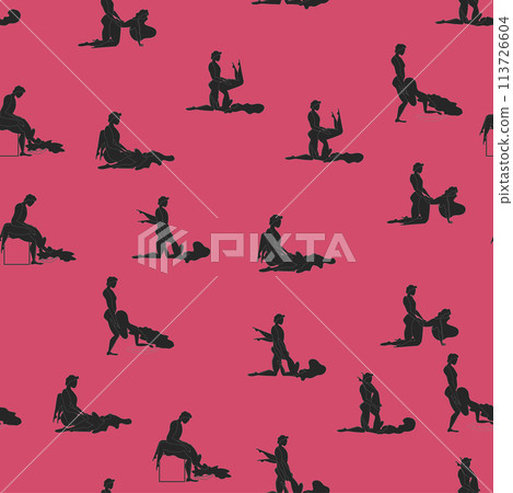 Kama Sutra, seamless pattern, design, poster, fabric. Kamasutra, sketchy poses for making love. Set. 113726604