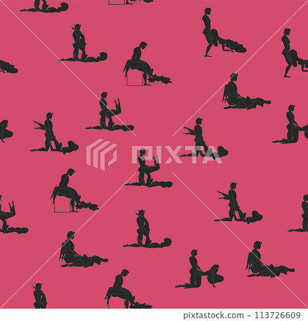 Kama Sutra, seamless pattern, design, poster, fabric. Kamasutra, sketchy poses for making love. Set. 113726609