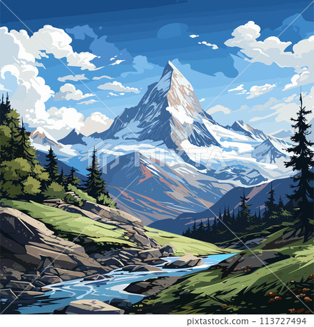 Matterhorn hand-drawn comic illustration. Matterhorn. Vector doodle style cartoon illustration 113727494