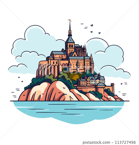 Mont Saint-Michel hand-drawn comic illustration. Mont Saint Michel. Vector doodle style cartoon illustration Mont Saint-Michel hand-drawn comic illustration. Mont Saint Michel. Vector doodle style cartoon illustration 113727498