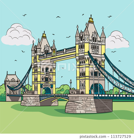 Tower Bridge hand-drawn comic illustration. Tower Bridge. Vector doodle style cartoon illustration Tower Bridge hand-drawn comic illustration. Tower Bridge. Vector doodle style cartoon illustration 113727529