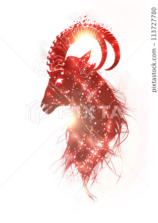 Red capricorn zodiac sign shining on white background 113727780