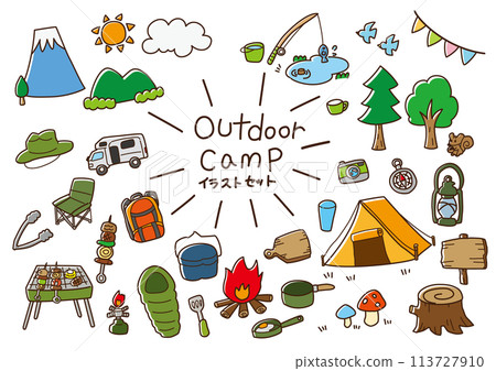 Outdoor camping illustration set Outdoor camping illustration set 113727910