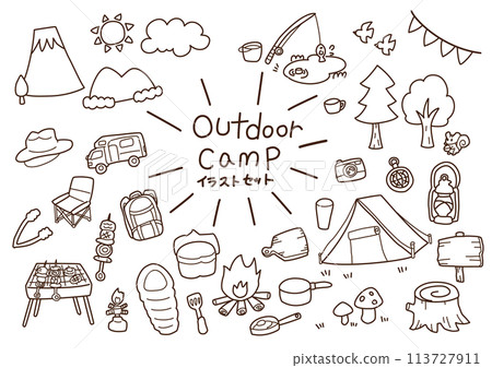 Outdoor/camping illustration set - line drawing 113727911