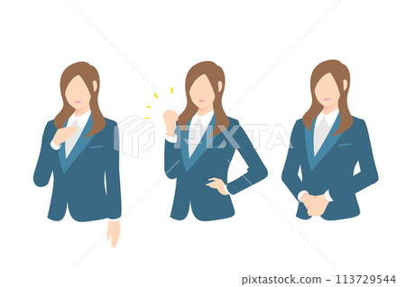 Explanation guide, fist pump, polite female business person upper body 113729544
