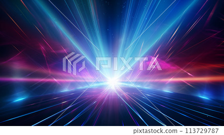 Multicolor neon light trails vanishing point Multicolor neon light trails vanishing point 113729787