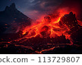 Dramatic volcanic lava eruption 113729807
