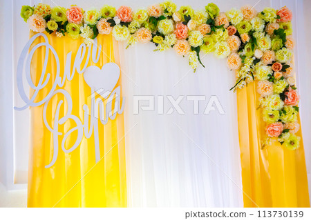 registration of a wedding or banquet hall in yellow tones 113730139
