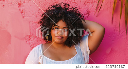 Portrait of a beautiful confident African American plus size model 113730187