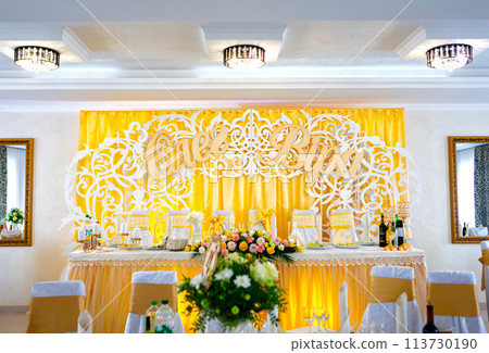 registration of a wedding or banquet hall in yellow tones 113730190
