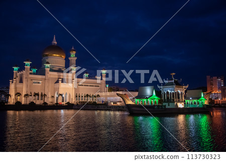 A very beautiful night view of the Old Mosque in Brunei Darussalam A very beautiful night view of the Old Mosque in Brunei Darussalam 113730323