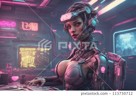 Conceptual Illustration Female Bionic Robot Horror Sci-Fi 113730712