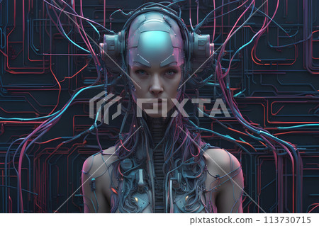 Conceptual Illustration Female Bionic Robot Horror Sci-Fi 113730715