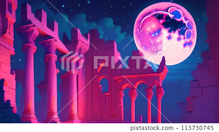 Fantastic castles with platnets and moons. Castle on another planet 113730745