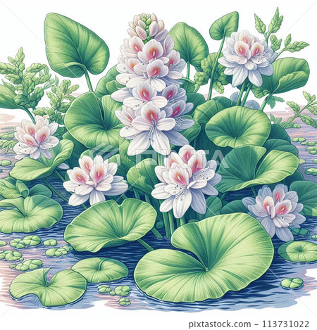 Water hyacinth floating on the water 113731022